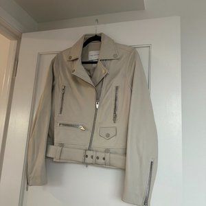 The Arrivals Biker Moto Leather Jacket Boxy Fit Sz L Glade Grey